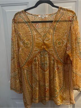 Rose + Olive Bohemian Style Paisley Print Sheer Blouse Size XL